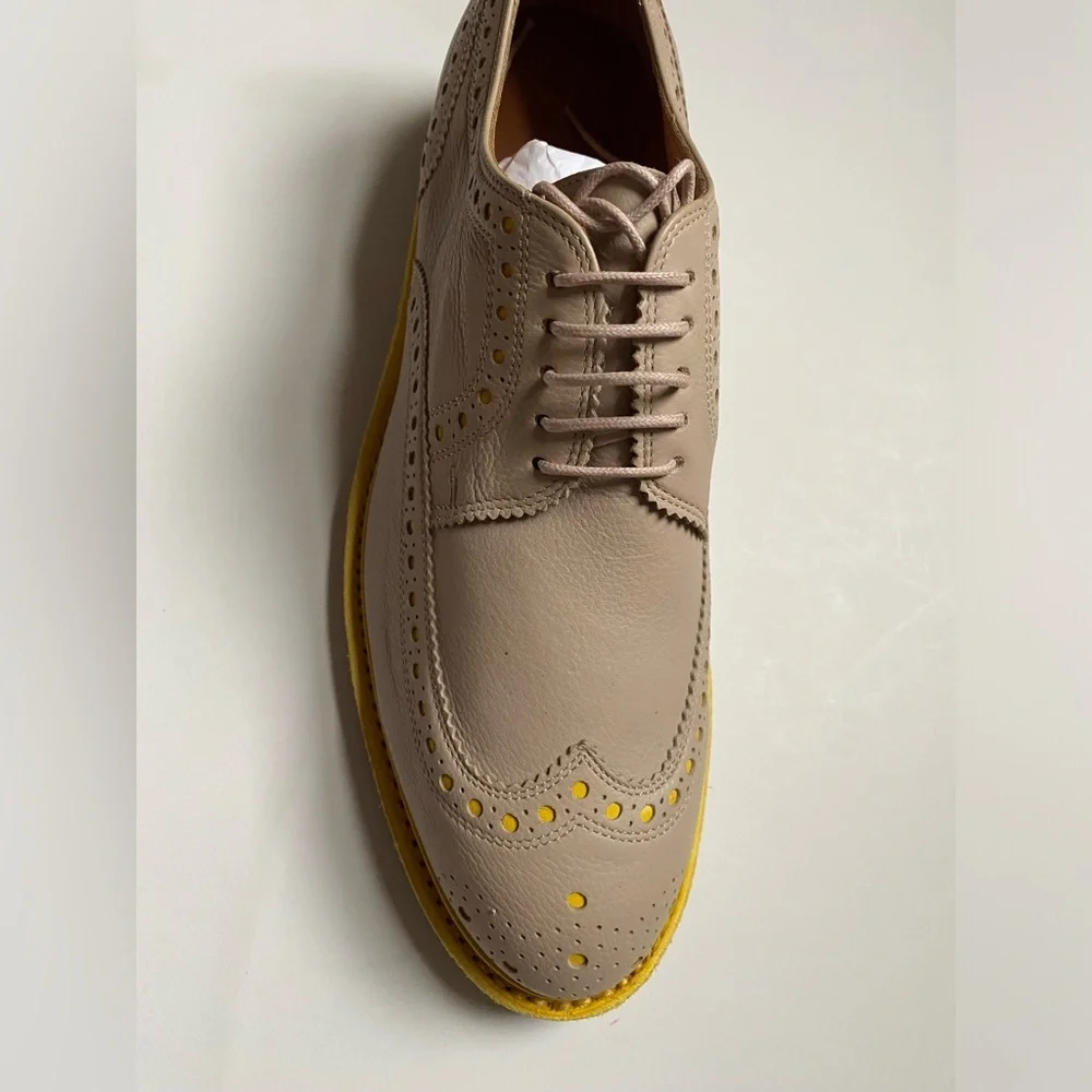 New CLERGERIE Beige Trendy Yellow Trim Oxford Derbys size 38.5